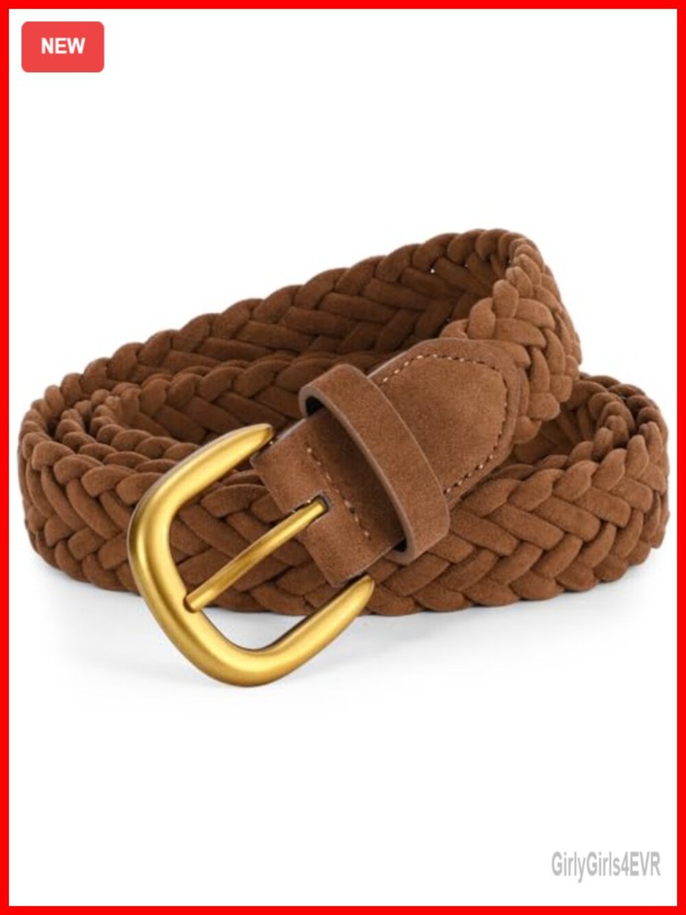 Women's Braided Suede Belt Adjustable Woven Waist Belt with Gold Buckle for
